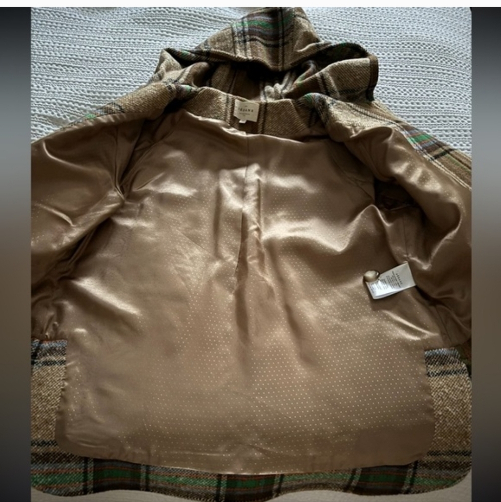 SÉZANE Suzon Multi Taupe Plaid Hooded Wool Coat Medium New - Picture 8 of 16